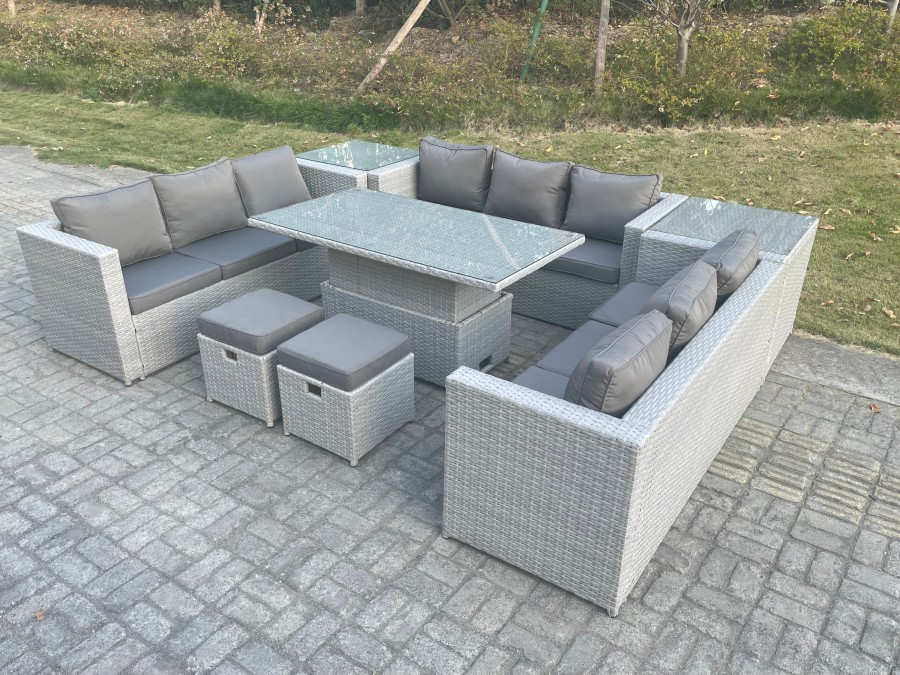 Click to view product details and reviews for Fimous U Shape Lounge Rattan Garden Furniture Set Adjustable Rising Lifting Table Dining Set With Side Coffee Tea Tables Stool.