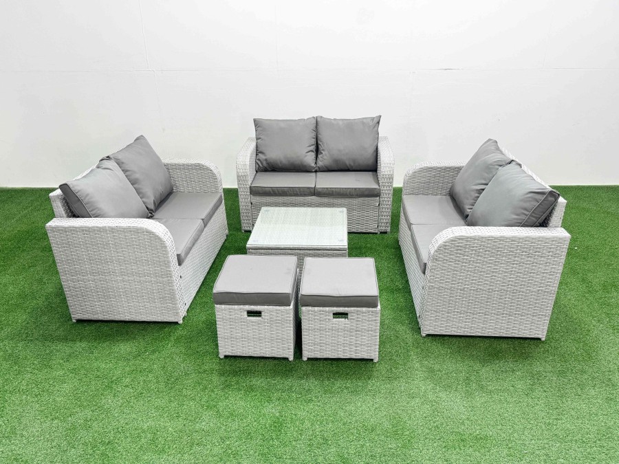 Click to view product details and reviews for Fimous 8 Seater Pe Wicker Rattan Furniture Sofa Sets With Square Coffee Table 2 Seater Love Sofa 2 Stool Light Grey.