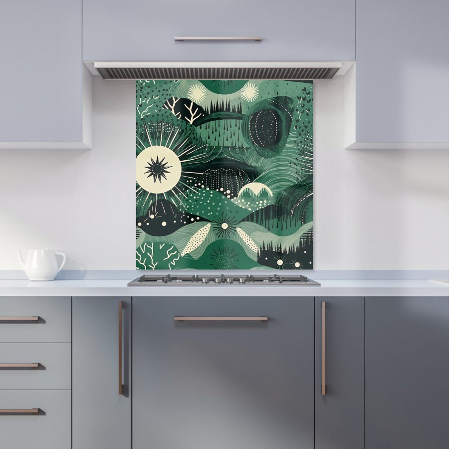 Abstract Green Moon Kitchen Splashback W700mm X H750mm