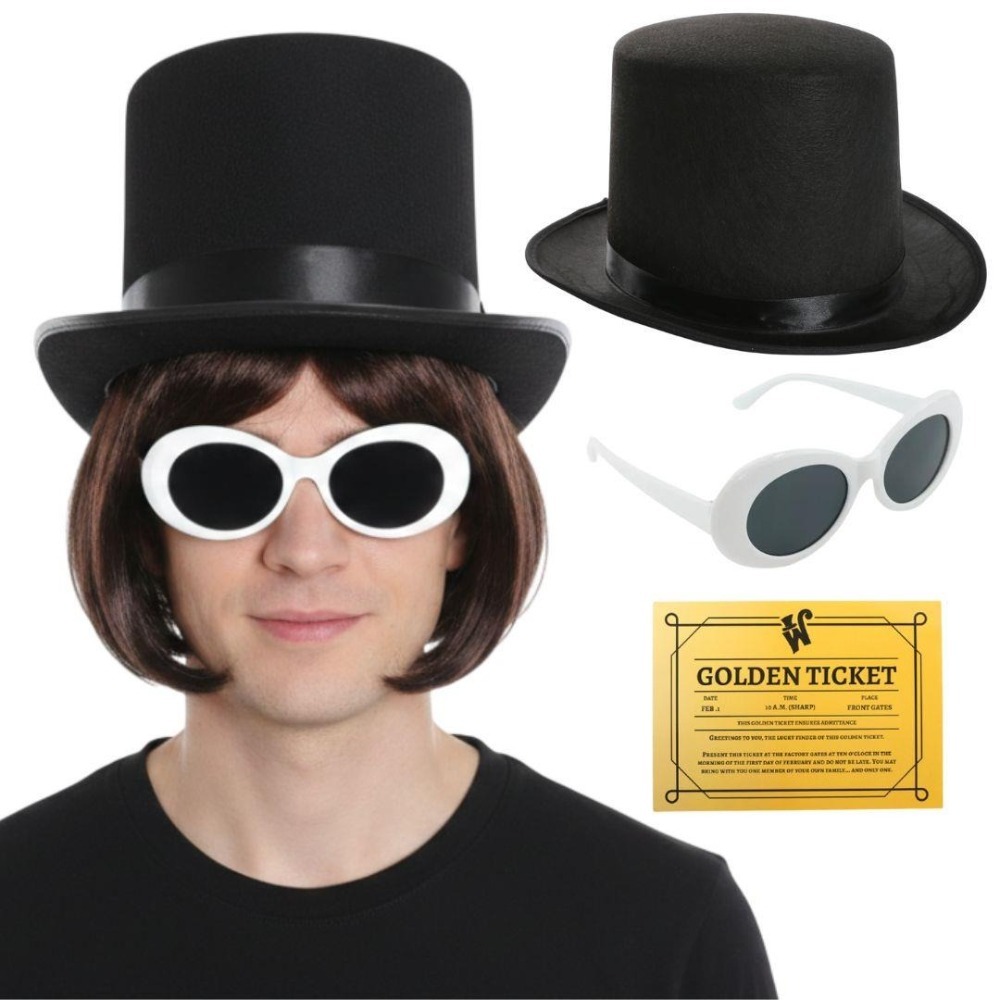 Click to view product details and reviews for Adults Chocolate Factory Boss Accessory Set 4 Pcs Hat Wig Glasses Golden Ticket. Click to view product details and reviews for Adults Chocolate Factory Boss Accessory Set 4 Pcs Hat Wig Glasses Golden Ticket.