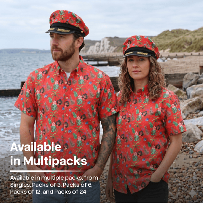 Adults Hawaiian Costume | 2 Pcs | Unisex Red Hawaiian Print Shirt & Sailor Hat
