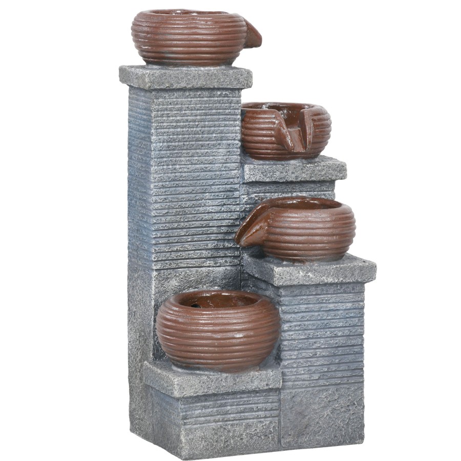 Outsunny Solar Water Feature 4 Tier Cascade Water Fountain with LED Lights