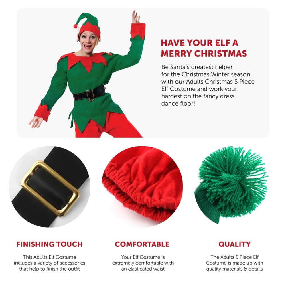 Adults 5 Piece Elf Costume