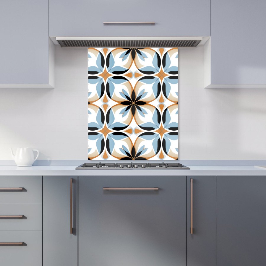 Click to view product details and reviews for White Brown And Blue Geometric Pattern Kitchen Splashback W600mm X H750mm.