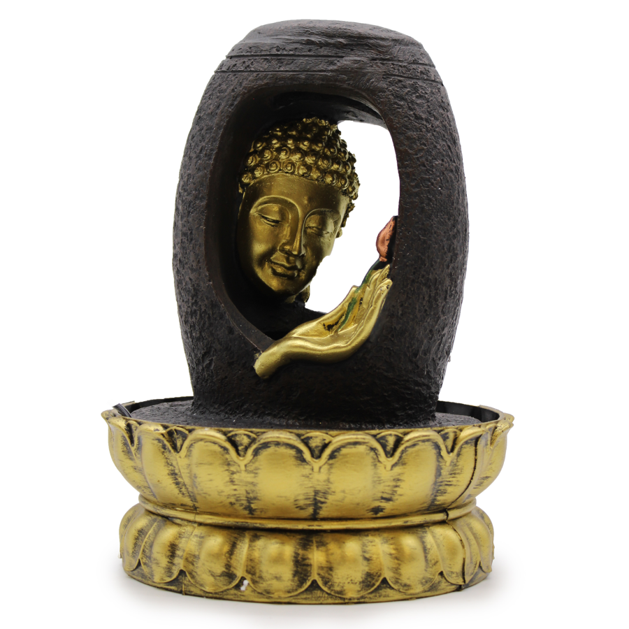 Click to view product details and reviews for Tabletop Water Feature 30cm Golden Buddha Vitarka Mudra.