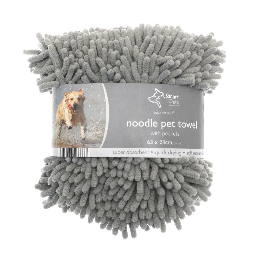 Noodle Pet Towel With Pockets Quick Drying Grey 63 x 23cm