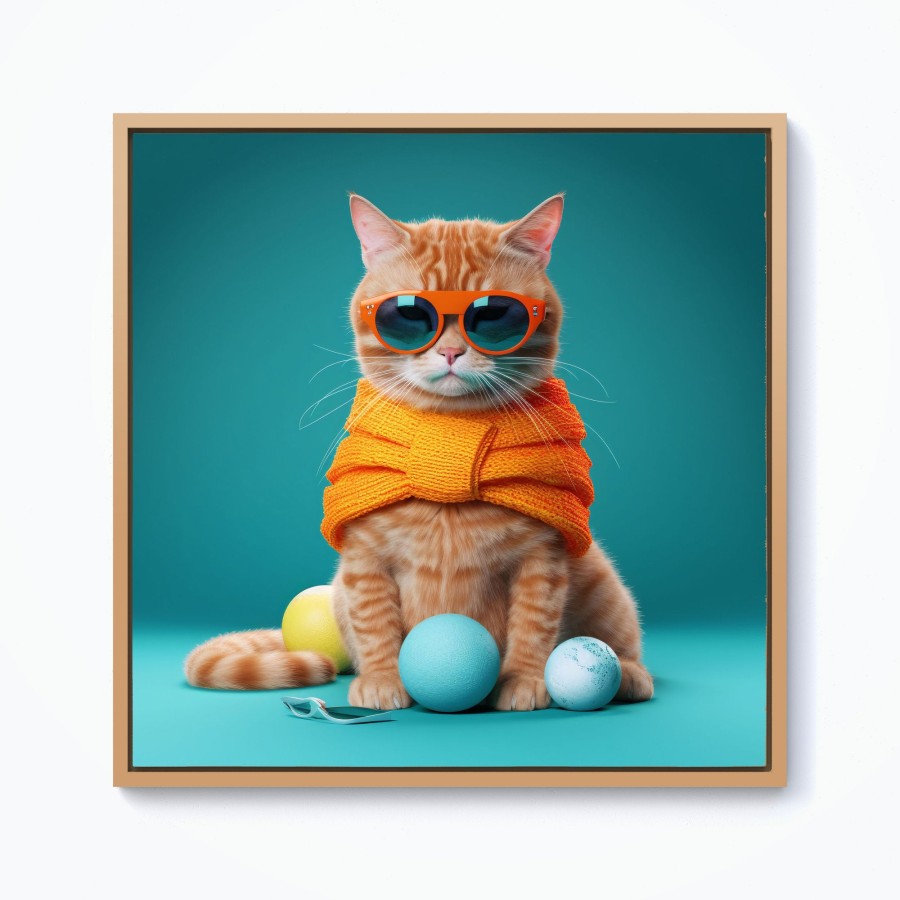 Click to view product details and reviews for Cat In Glasses With Balls Of Wool Framed Canvas 10 X 10 Pine.