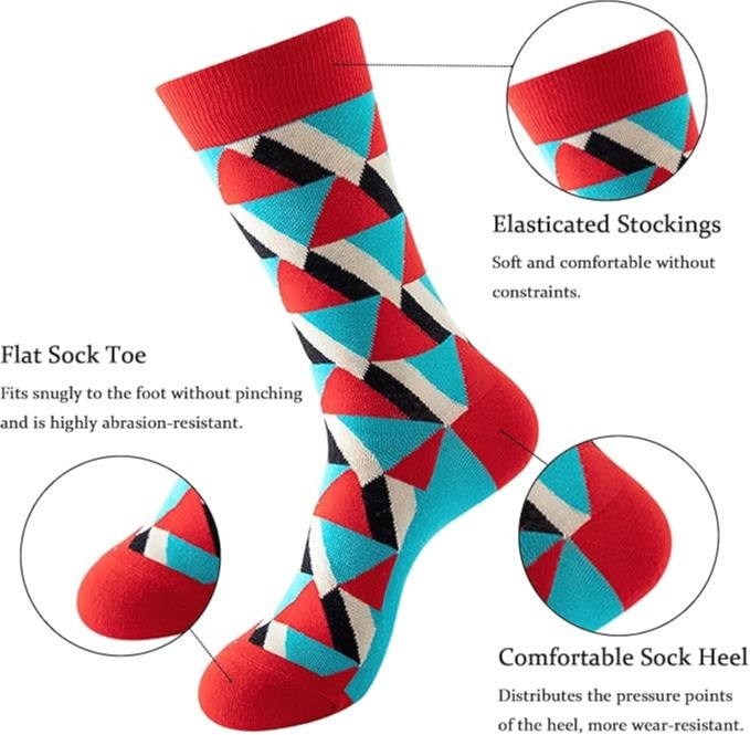 7 Pairs Men’s Colorful Dress Socks, Combed Cotton Crew Novelty Funky Socks, Breathable Casual Gift Set, Size 6-11
