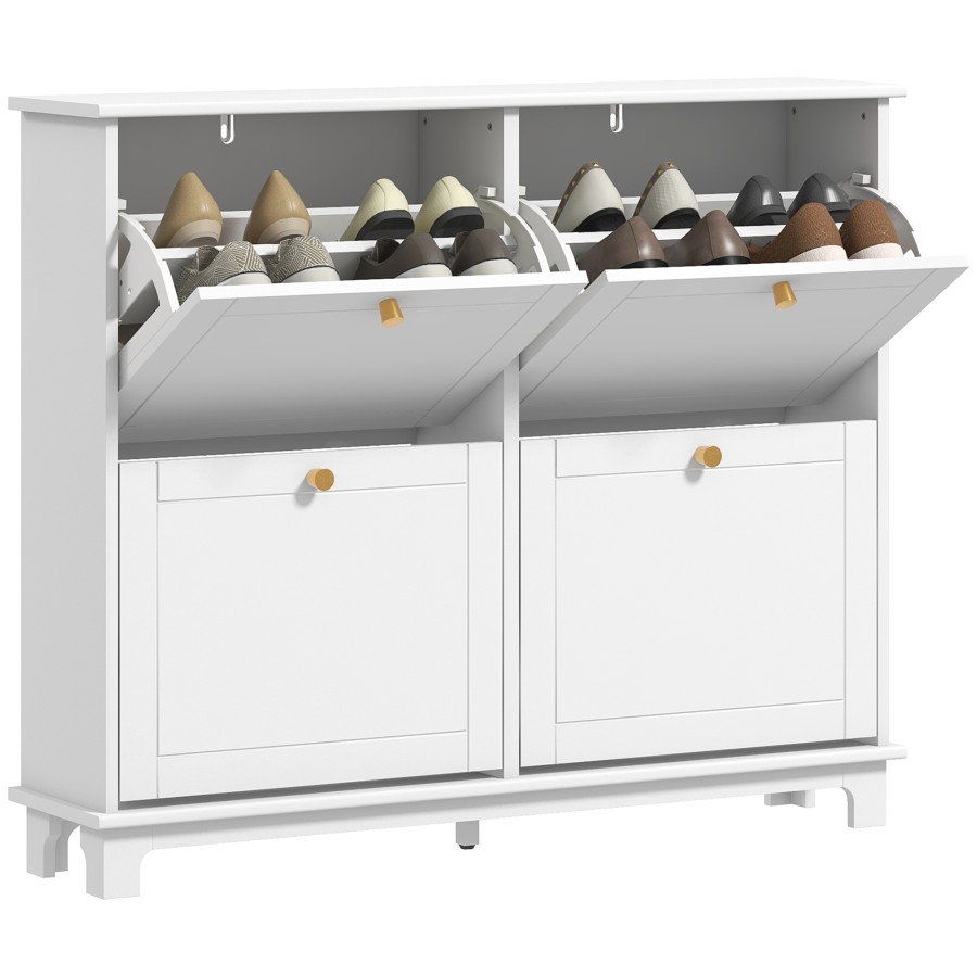 Click to view product details and reviews for Homcom Narrow Shoe Storage Cabinet For Hallway Modern Slim Shoe Cabinet With 4 Flip Drawers And Adjustable Shelves For 16 Pairs Of Shoes White.