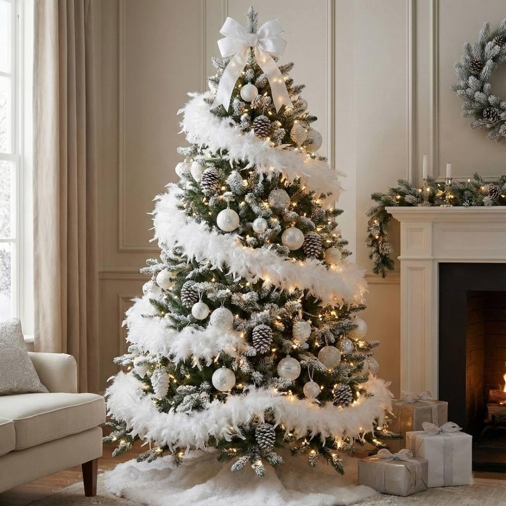 White Feather Boa Christmas Tree Decoration - Fluffy Festive Feather Tinsel