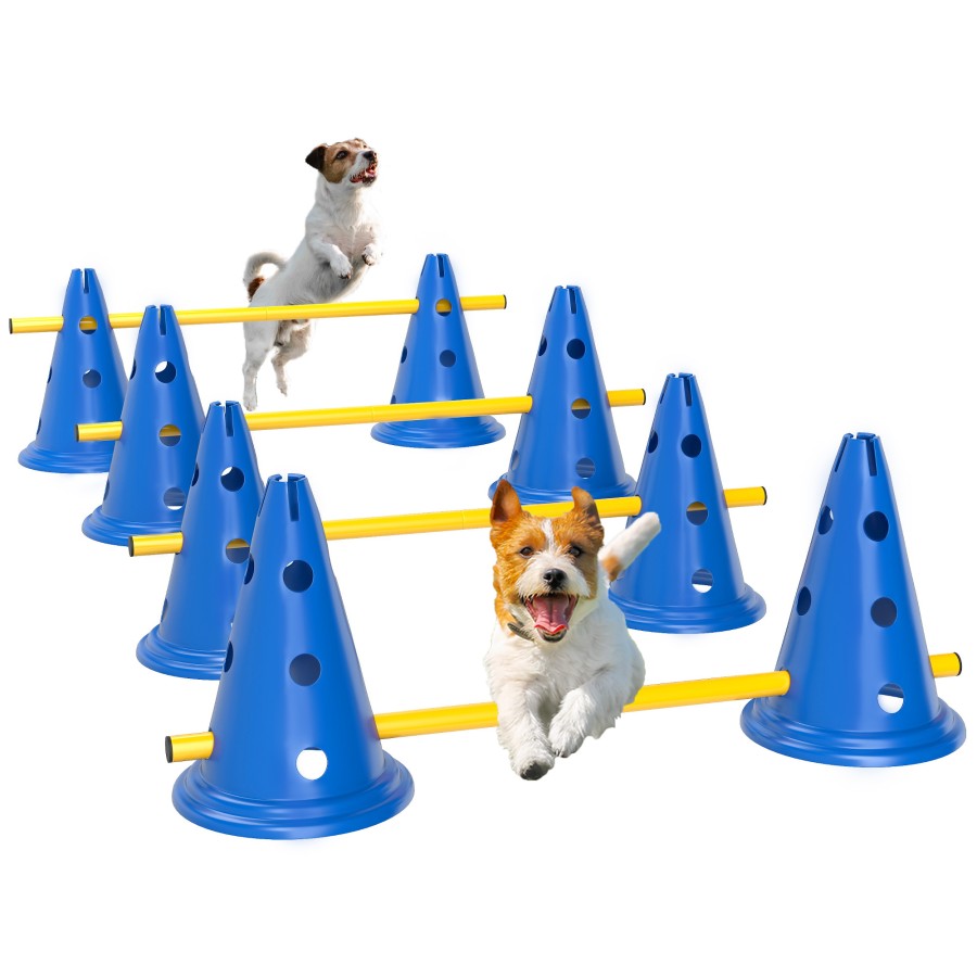 Click to view product details and reviews for Pawhut Dog Agility Equipment Set Portable Pet Jump Training Kit For Eight Cones Eight Poles With Carry Bag Four Piece Adjustable Height Jumping Obs.