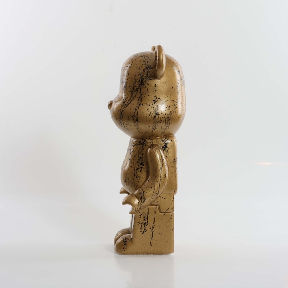 Gold Marble Hand Painted Custom Resin Bear Statue Sculpture 28cm Home Accessories Desk Ornament Collectible Piece Graffiti Urban Art