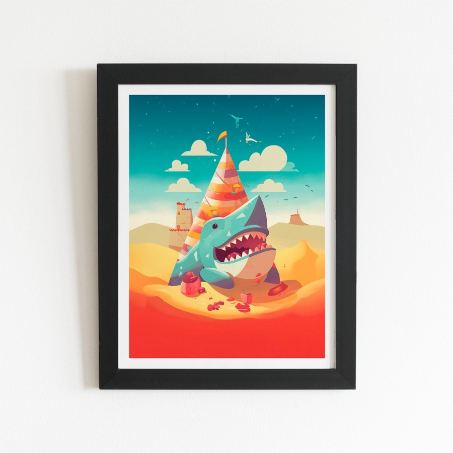 Click to view product details and reviews for Shark On A Beach Holiday Art Prints 8 X 10 Black Frame.