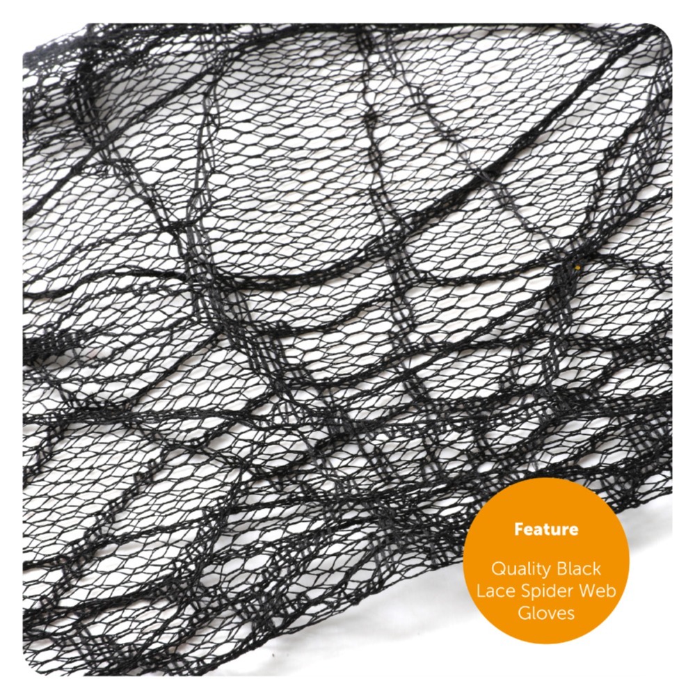 Ladies Witch Costume | 4 Pcs | Gothic Dress, Spiderweb Gloves, Hat & Broom