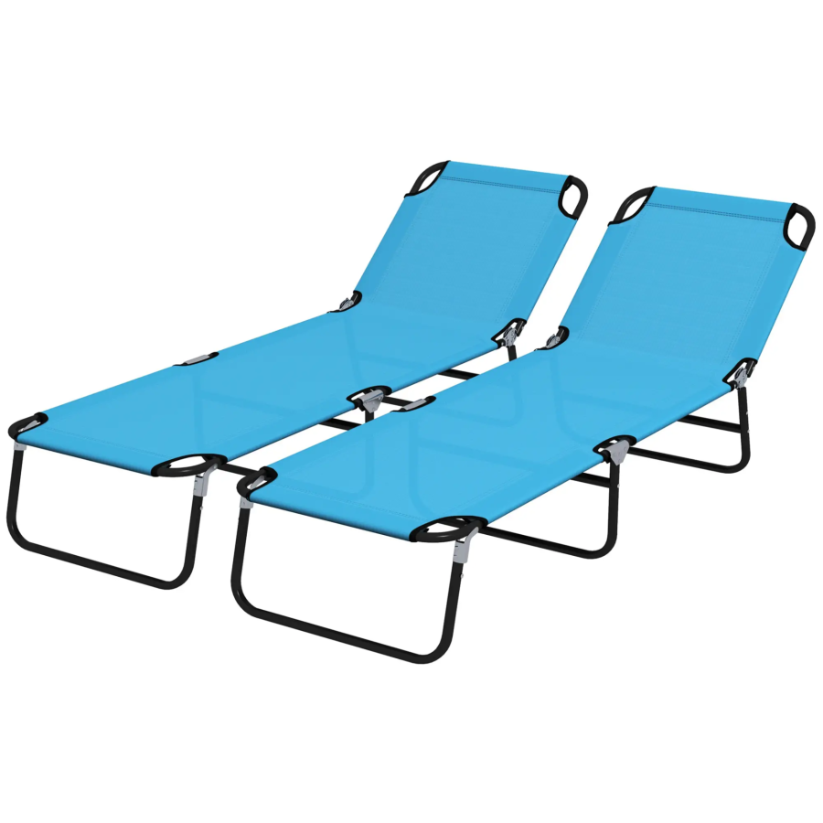 Click to view product details and reviews for Foldable Sun Lounger Set Of 2 With 5 Position Adjustable Backrest Outdoor Portable Recliner Chaise Lounge Chair With Breathable Mesh Fabric Sky Blue.