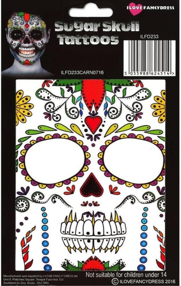 Ladies Day of the Dead Senorita Skeleton Costume | 4 Pcs | Dress, Tights, Headband & Face Tattoos
