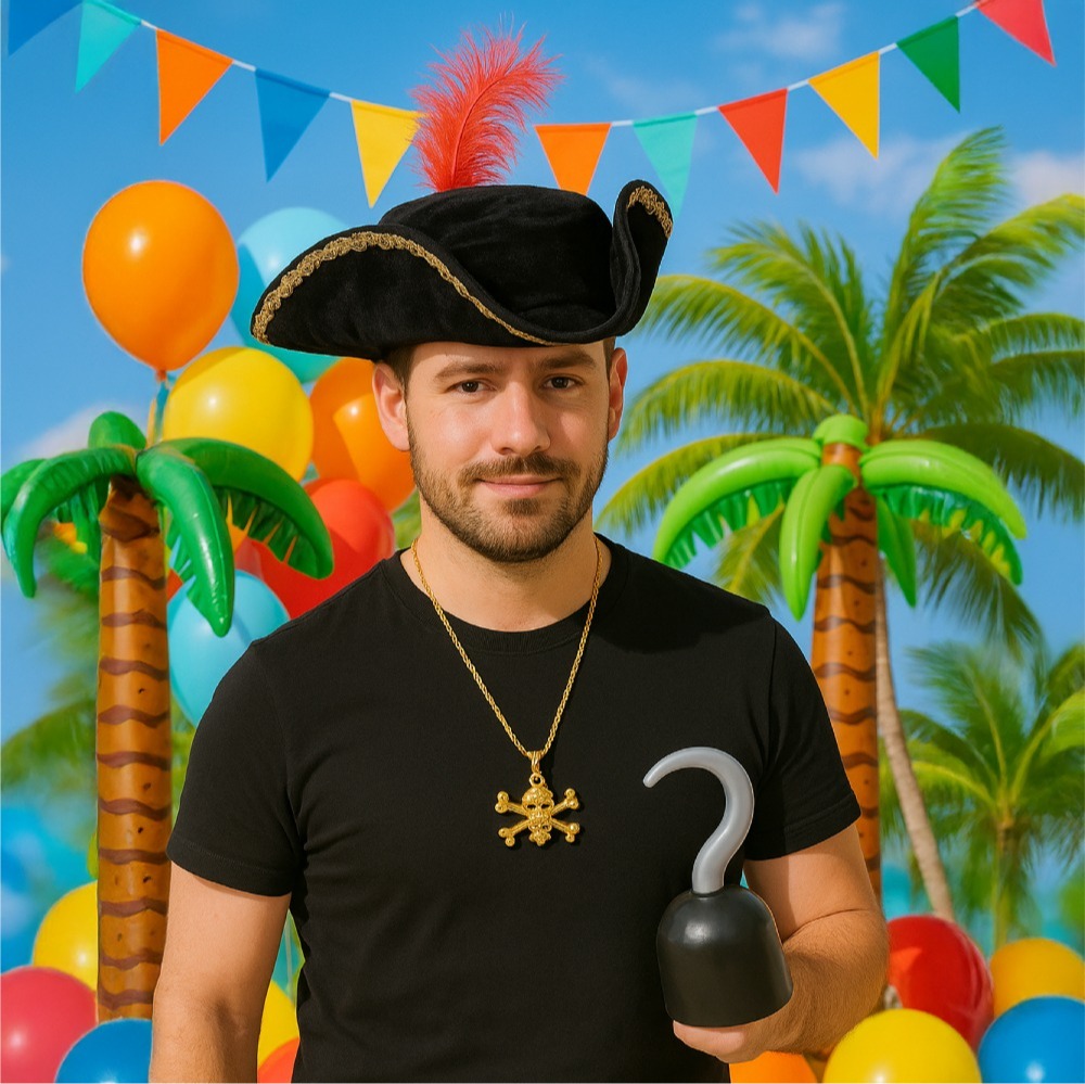 Pirate Accessory Set | 3 Pcs | Hat, Hook & Necklace