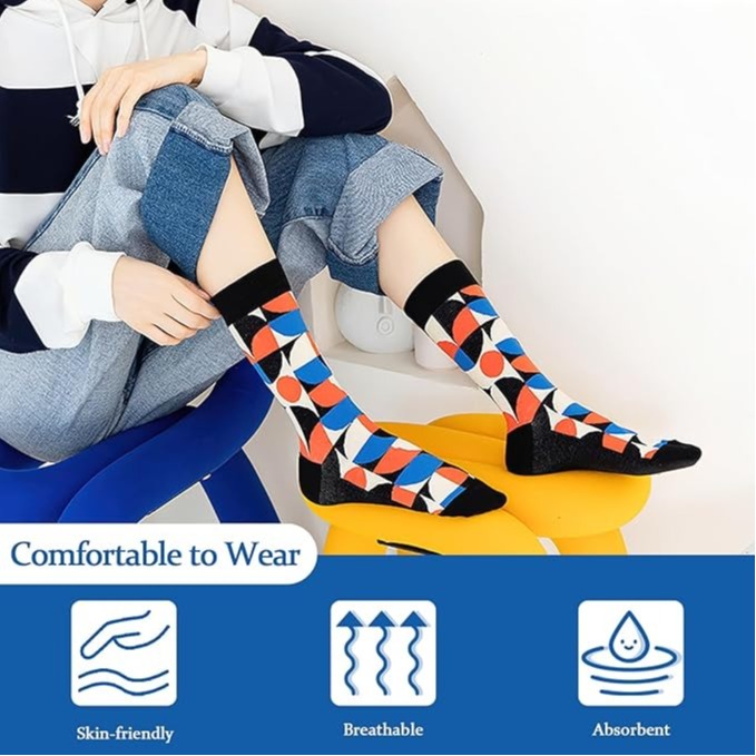7 Pairs Men’s Colorful Dress Socks, Combed Cotton Crew Novelty Funky Socks, Breathable Casual Gift Set, Size 6-11