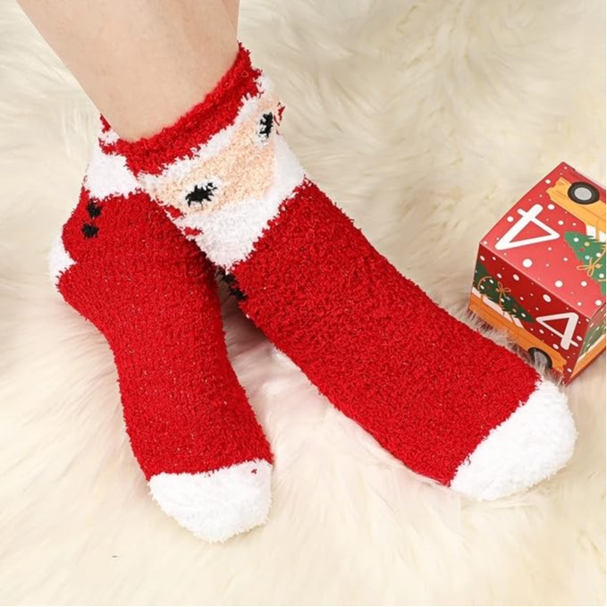 Christmas Fluffy Fuzzy Socks 5 Pairs Winter Thermal Cozy Slipper Socks Holiday Gift for Women Girls
