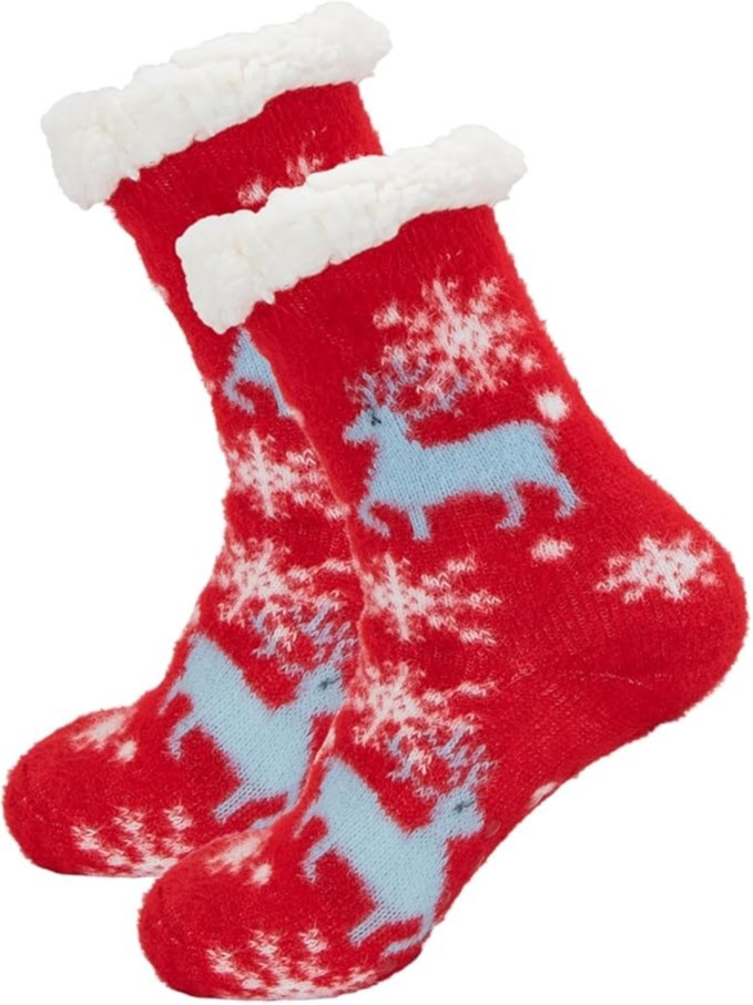Christmas Slipper Socks Fluffy Fleece Lined Non-Slip Thermal Winter Socks Extra Warm Cozy Knit Bed Socks for Women Xmas Gift