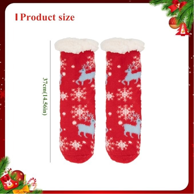 Christmas Slipper Socks Fluffy Fleece Lined Non-Slip Thermal Winter Socks Extra Warm Cozy Knit Bed Socks for Women Xmas Gift