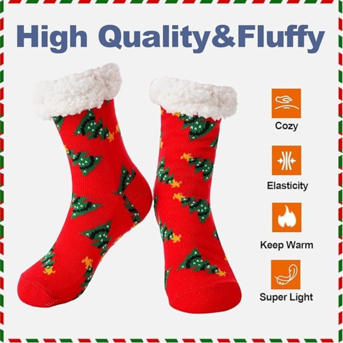 Christmas Slipper Socks for Women Fluffy Warm Soft Thermal Non Slip Winter Socks Gift UK 4-7 EU 36-40