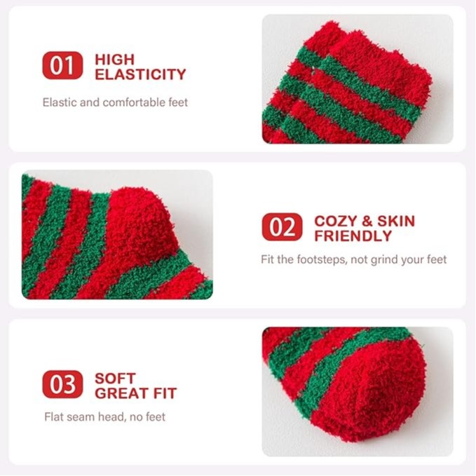 Christmas Fluffy Fuzzy Socks 5 Pairs Winter Thermal Cozy Slipper Socks Holiday Gift for Women Girls