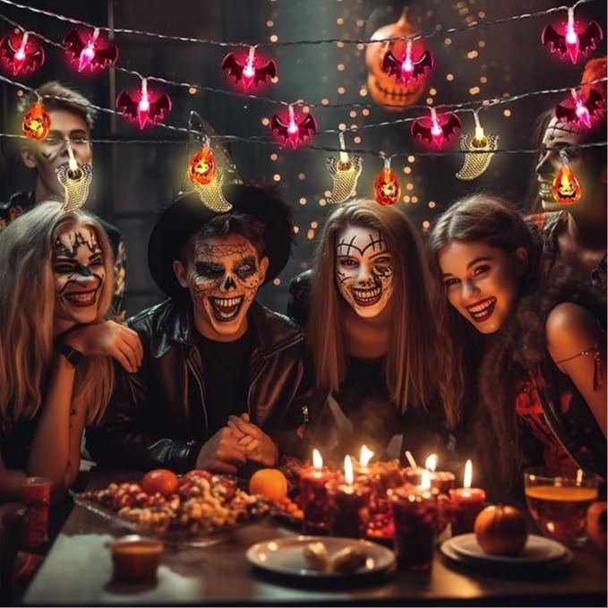 Halloween Decoration Lights | 3 Pack | 29ft 60 LED 3D Pumpkin, Bat & Ghost String Lights | Battery Operated