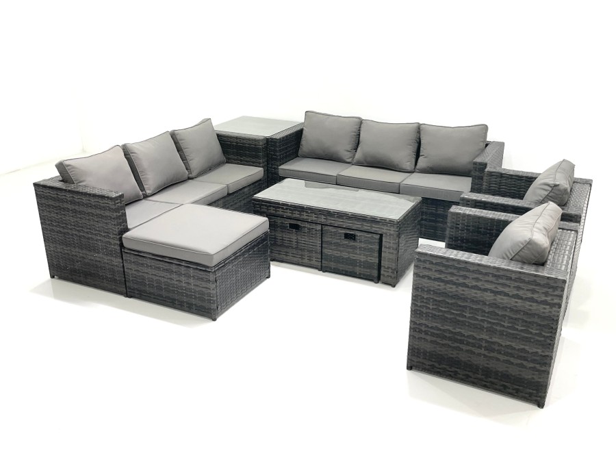 Click to view product details and reviews for Fimous Rattan Garden Furniture Sofa Set With Coffee Table Armchair Side Table 3 Footstools Dark Grey Mixed.