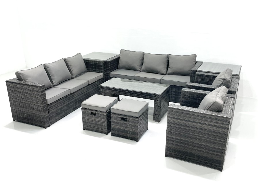 Click to view product details and reviews for Fimous Rattan Garden Furniture Sofa Set With Coffee Table Armchair 2 Side Tables 2 Small Footstools Dark Grey Mixed.