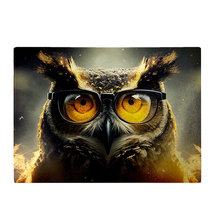 Click to view product details and reviews for Owl With Glasses Splashart Glass Chopping Board.