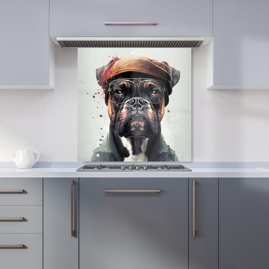 Click to view product details and reviews for Boxer Dog With Hat Splashart Kitchen Splashback W600mm X H600mm.