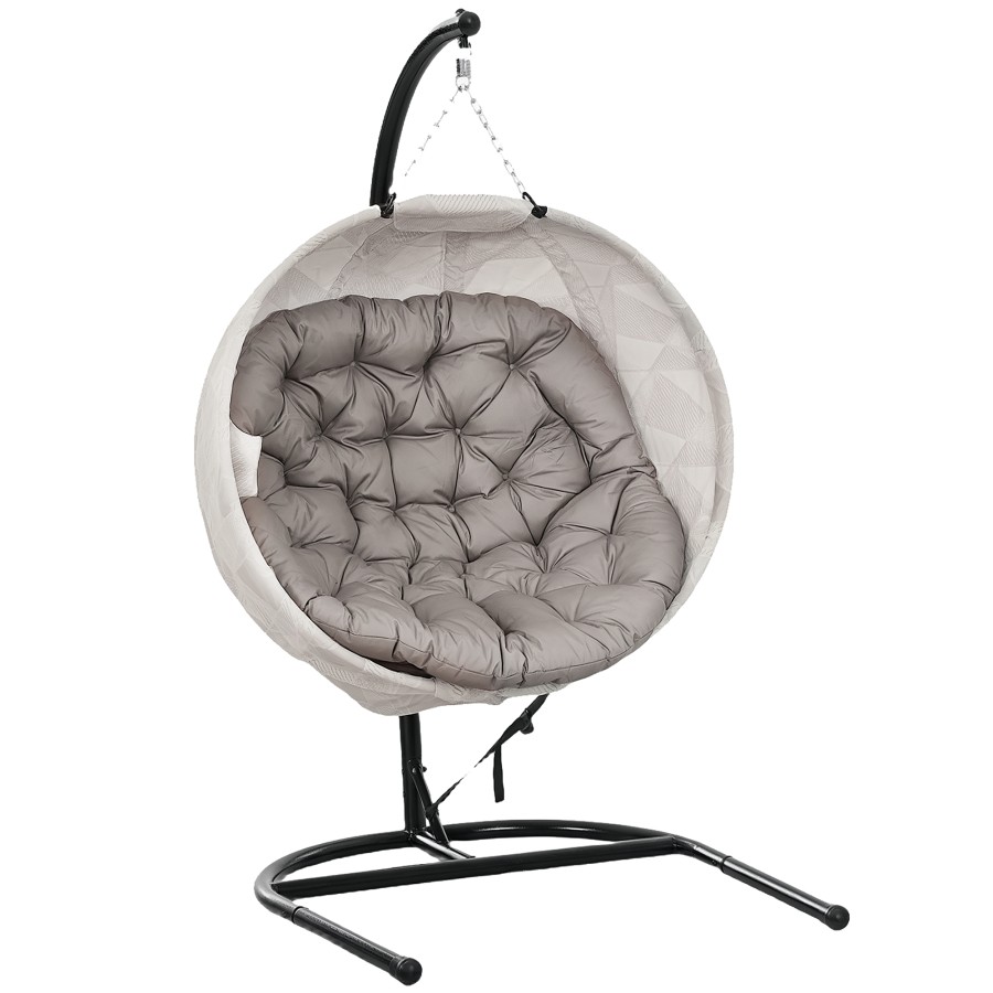 Outsunny Hanging Egg Chair Outdoor Indoor Swing Chair, Folding Basket, Sand