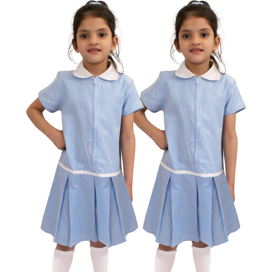 Click to view product details and reviews for Kids Girls 2 Pack Uniform School Zip Up Gingham Dress With Matching Scrunchies 8 9 Years Blue.