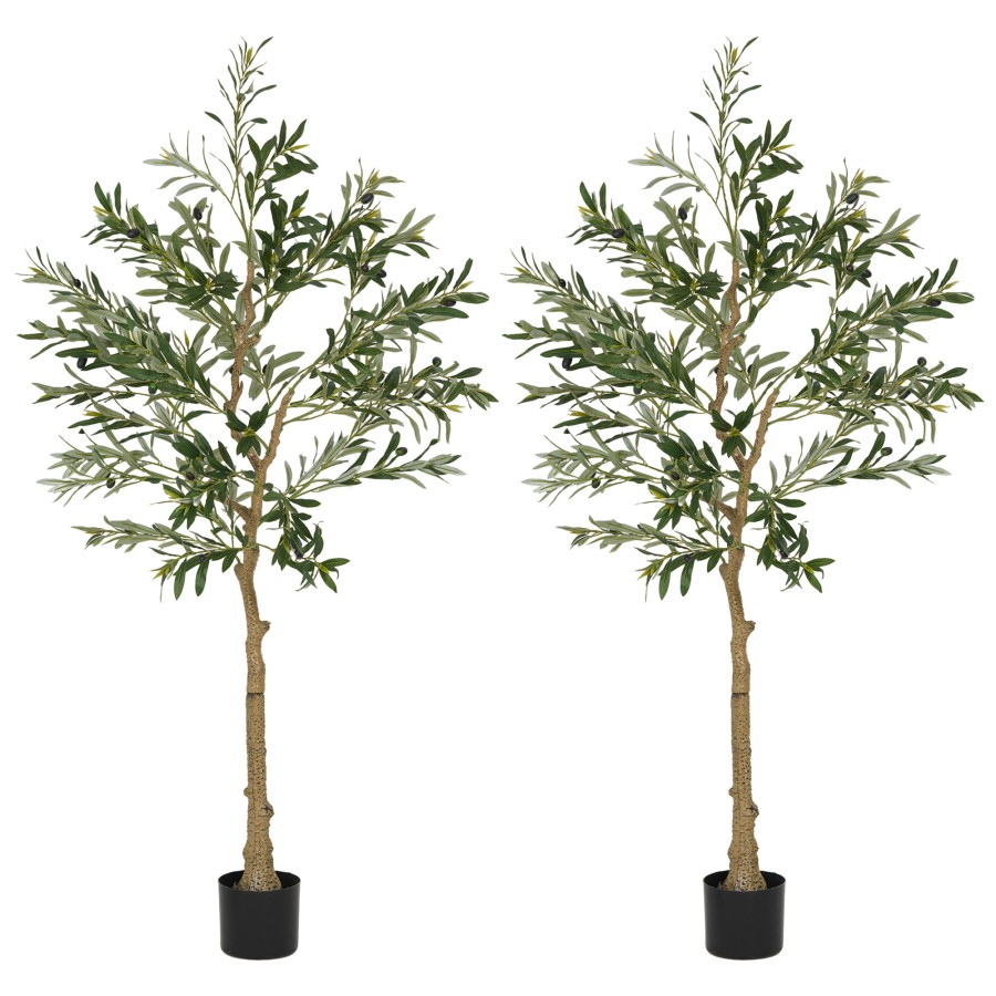 Click to view product details and reviews for Homcom Set Of 2 5ft 150cm Decorative Artificial Plant Silk Olive Tree With 720 Leaves And 32 Olive Fruits In Pot Fake Plant For Home Office Livin.