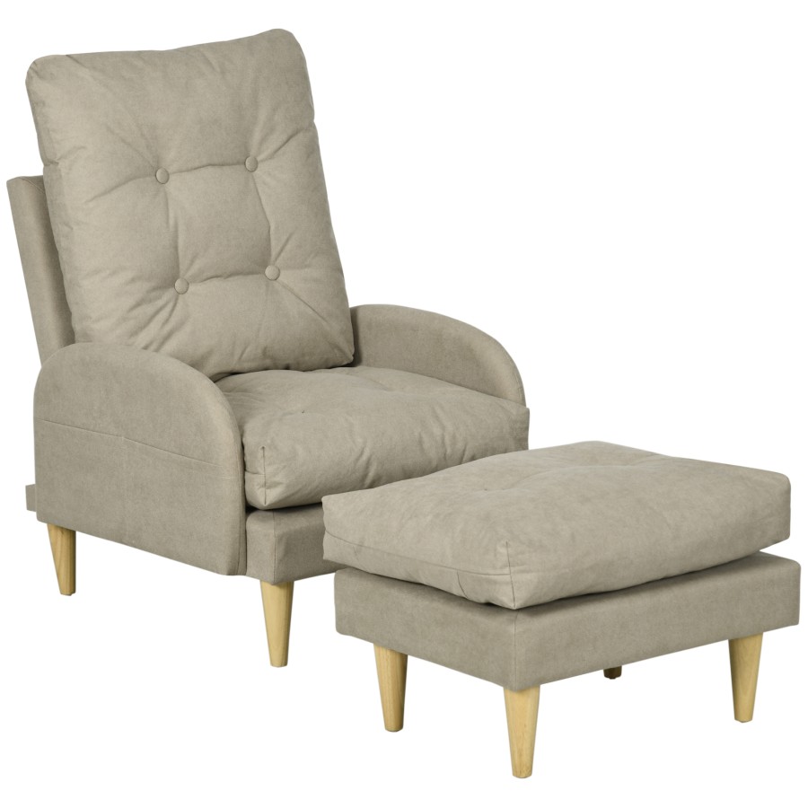 Click to view product details and reviews for Homcom Modern Upholstered Armchair With Footstool Adjustable Back Beige.