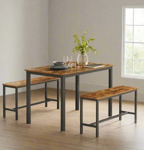 Click to view product details and reviews for 3 Piece Dining Table Set With 2 Benches – Industrial Style Space Saving Design For 4 People.