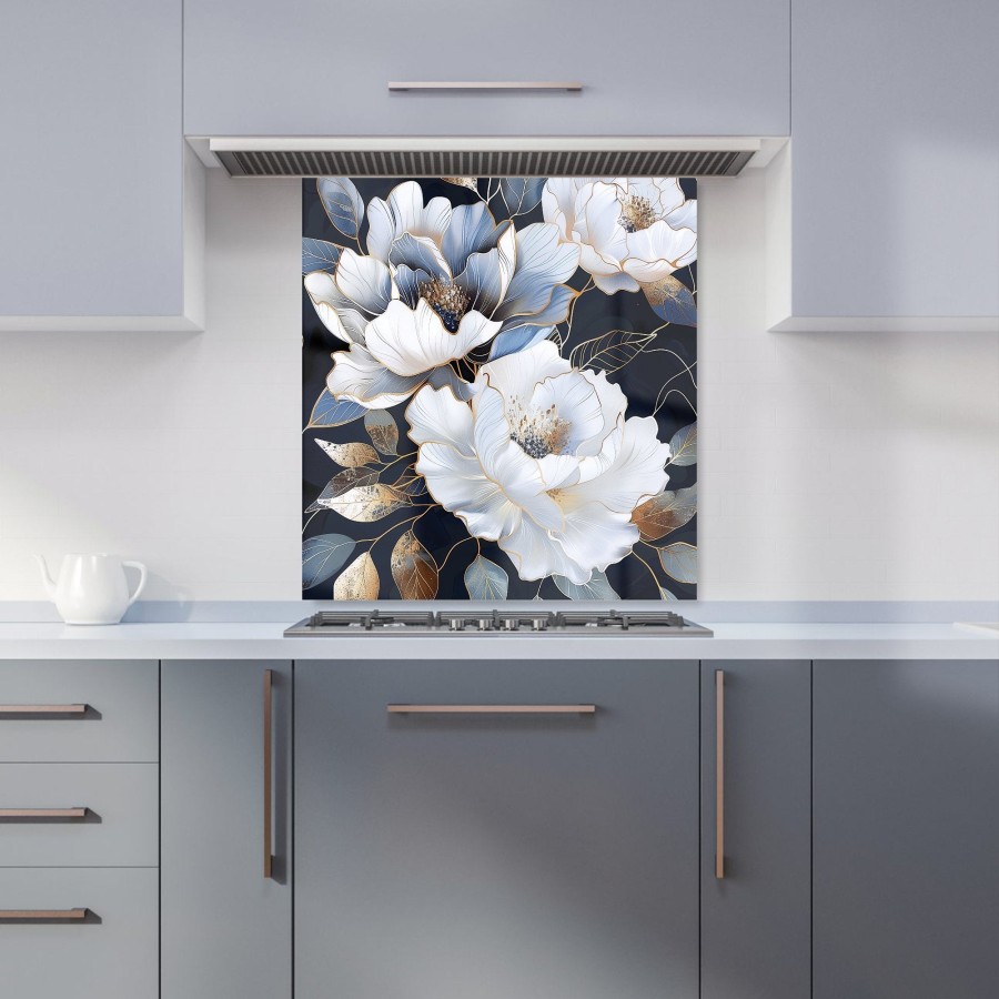 Click to view product details and reviews for Elegant Floral Symphony In Blue And Gold Kitchen Splashback W700mm X H650mm.