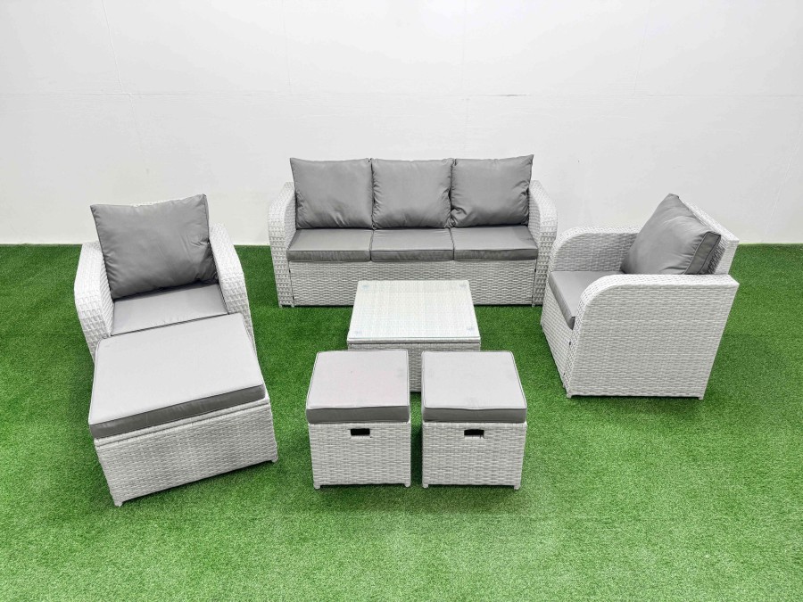 Click to view product details and reviews for Fimous Pe Rattan Garden Furniture Set Reclining Chair Sofa Lounge Sofa Set Square Coffee Table 3 Stools Light Grey. Click to view product details and reviews for Fimous Pe Rattan Garden Furniture Set Reclining Chair Sofa Lounge Sofa Set Square Coffee Table 3 Stools Light Grey.