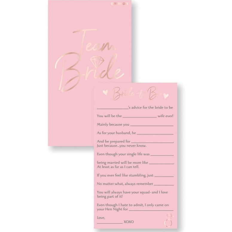 Team Bride Hen Party Advice Cards Pack Of 8