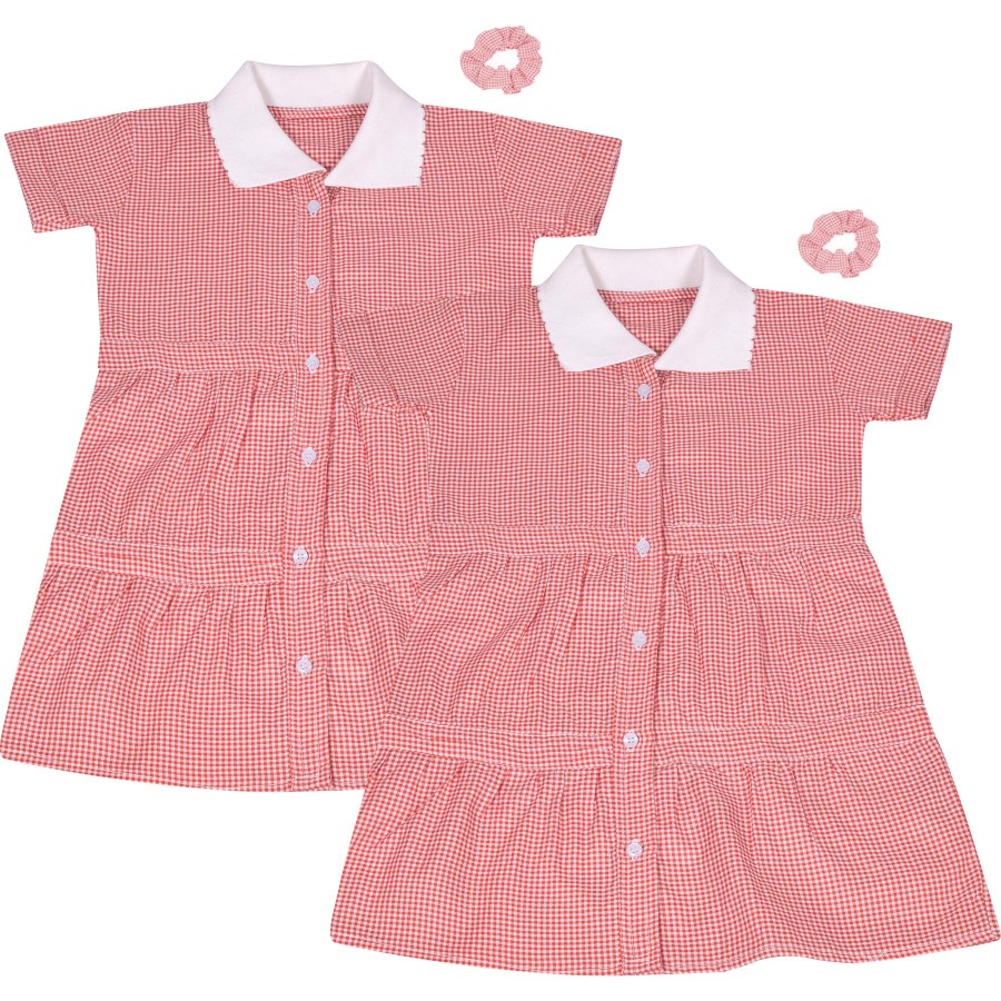 Click to view product details and reviews for Kids Girls 2 Pack Gingham School Dress Check Button Up Tiered Dresses With Scrunchies 12 13 Years Red.
