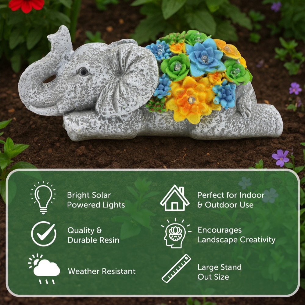 Solar Elephant Statue (13x23x14cm)