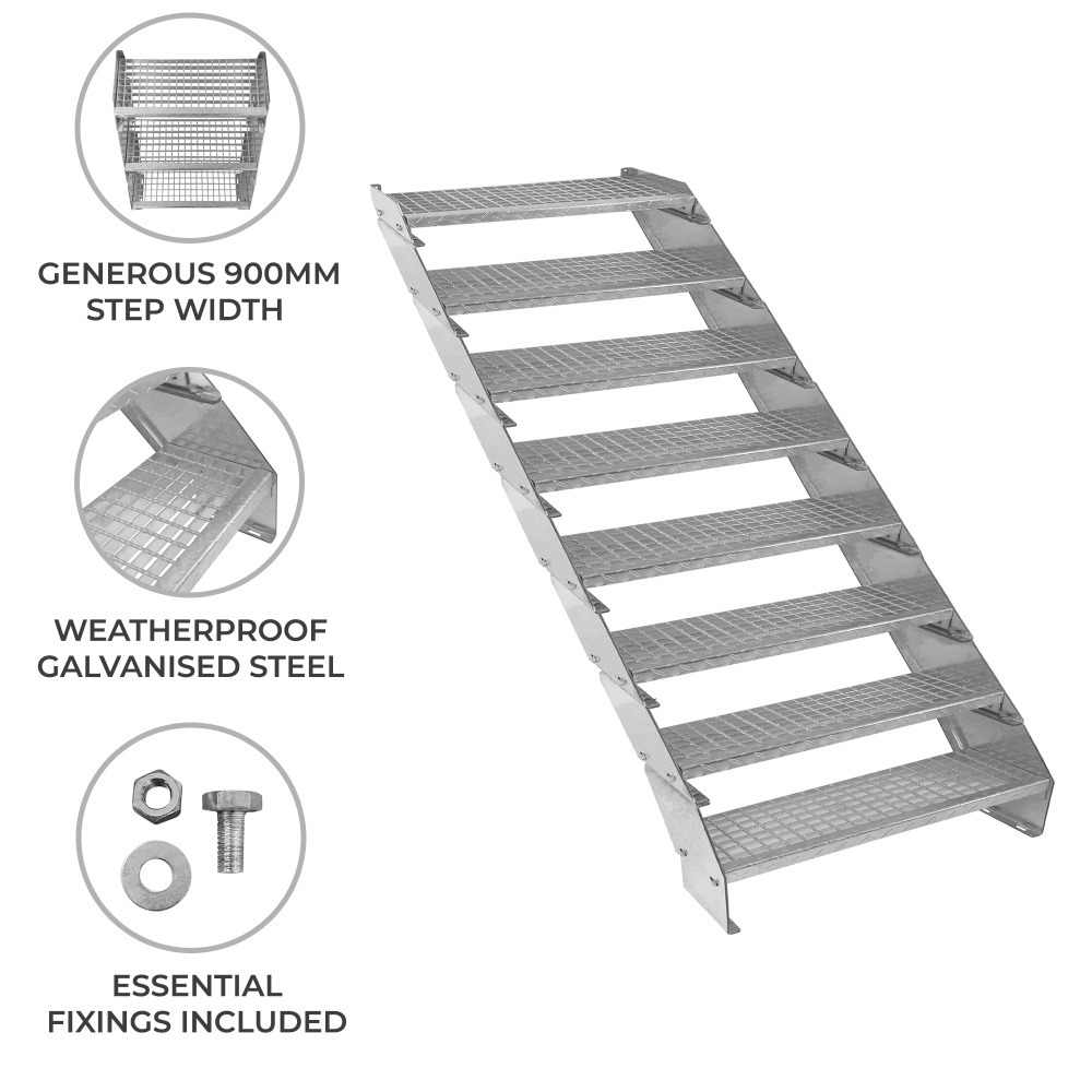 Galvanised Adjustable Steps - 8 Steps 900mm