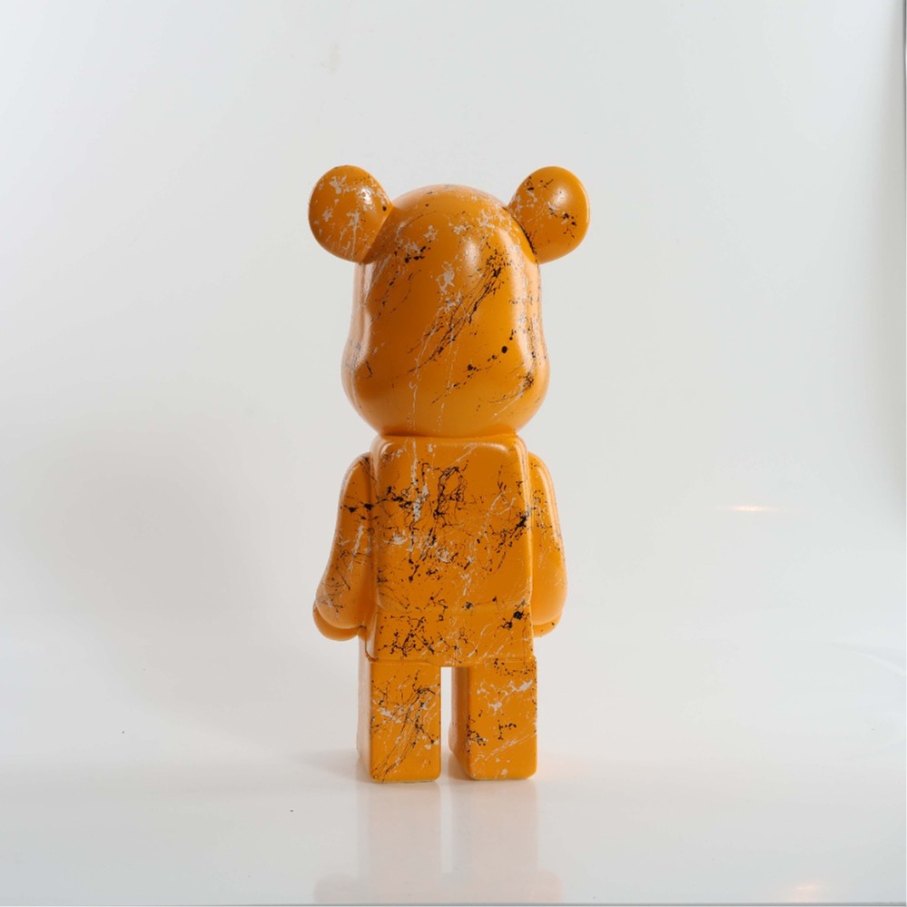 Yellow Marble Hand Painted Custom Resin Bear Statue Sculpture 28cm Home Accessories Desk Ornament Collectible Piece Graffiti Urban Art
