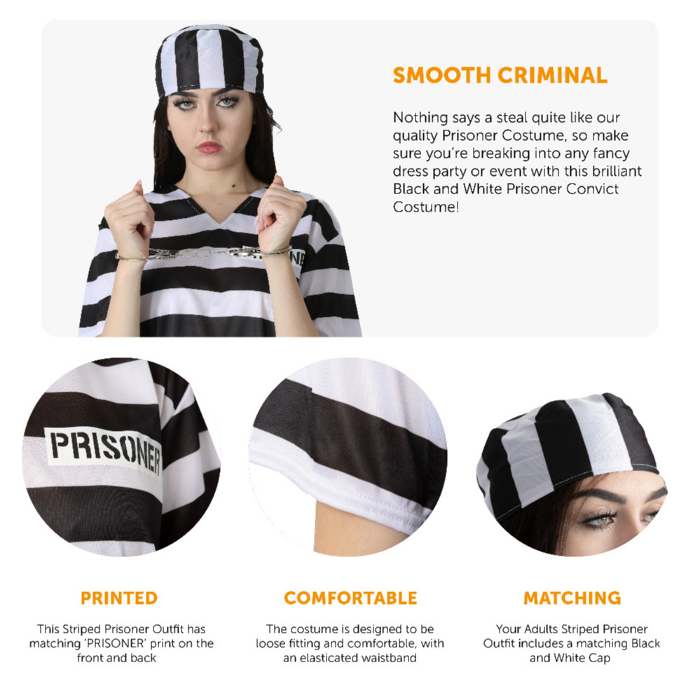 Black & White Striped Prisoner Costume