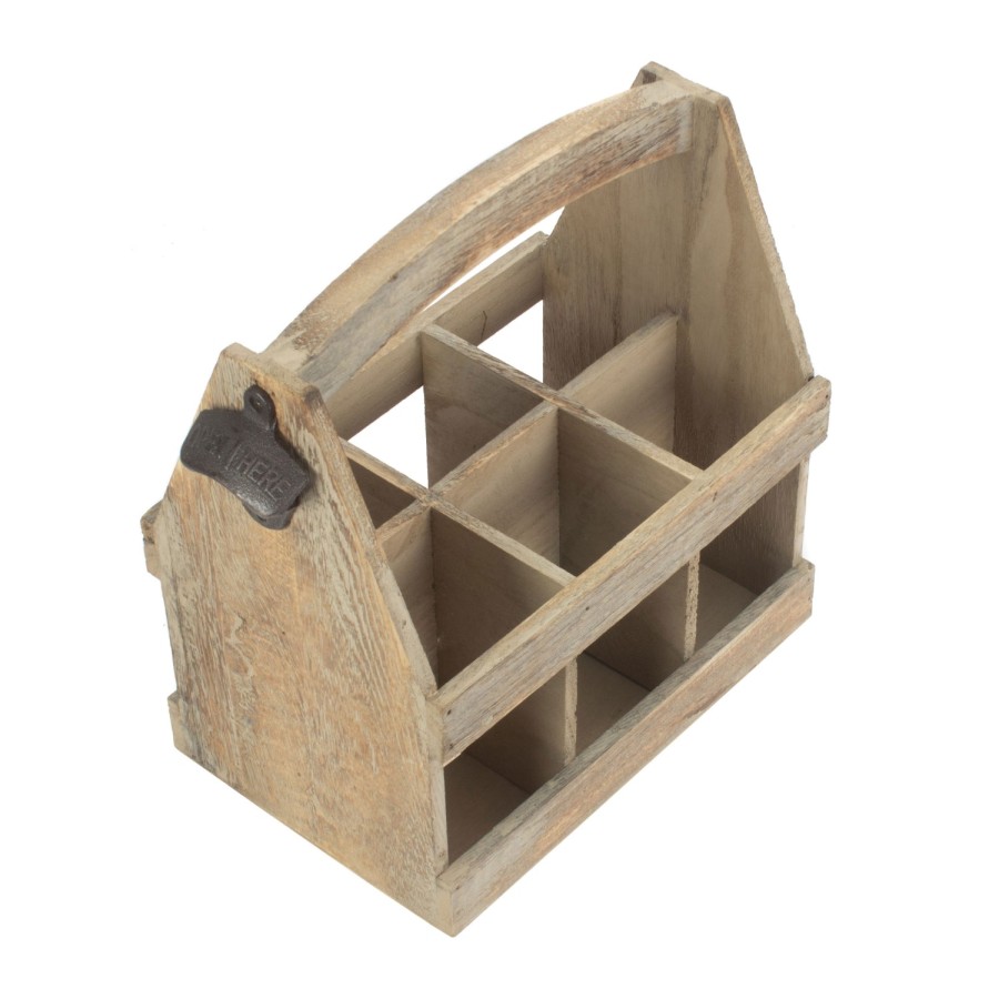 Red Hamper Oak Effect Wooden Carrier - 6 Bottle