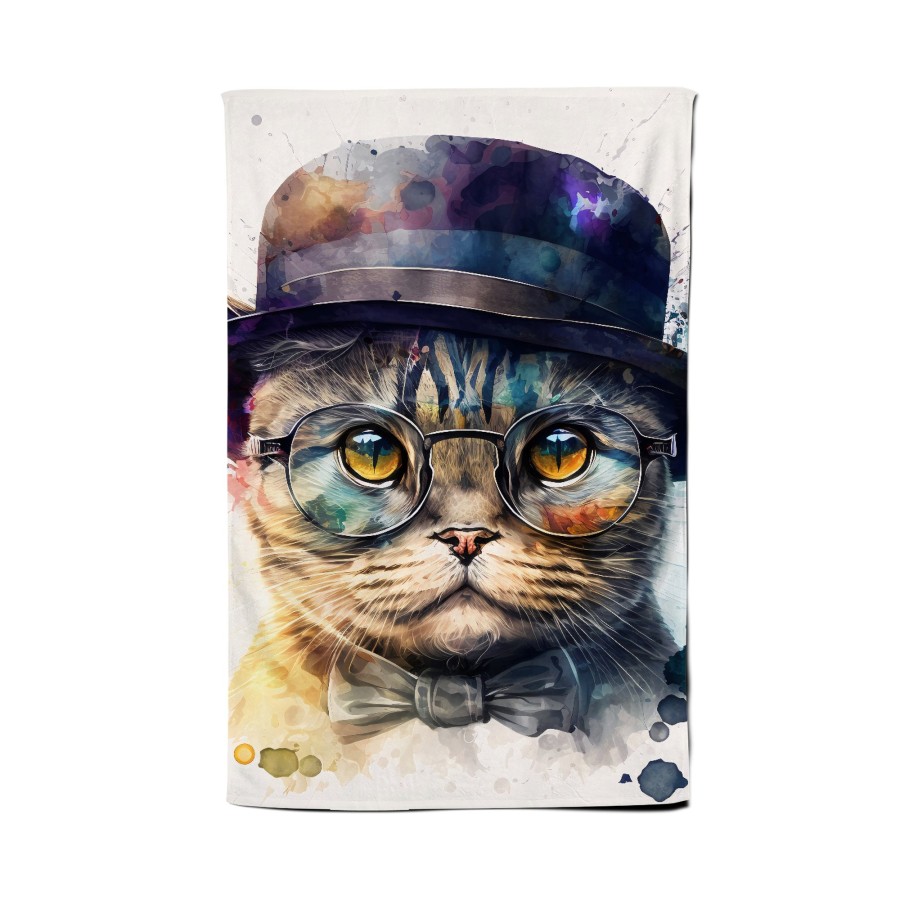 Click to view product details and reviews for Scottish Fold Cat With Glasses Splashart Tea Towel.