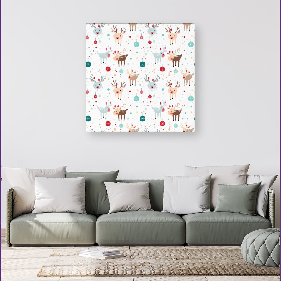 Click to view product details and reviews for Happy Reindeer With Christmas Lights Canvas Small 10 X 10.