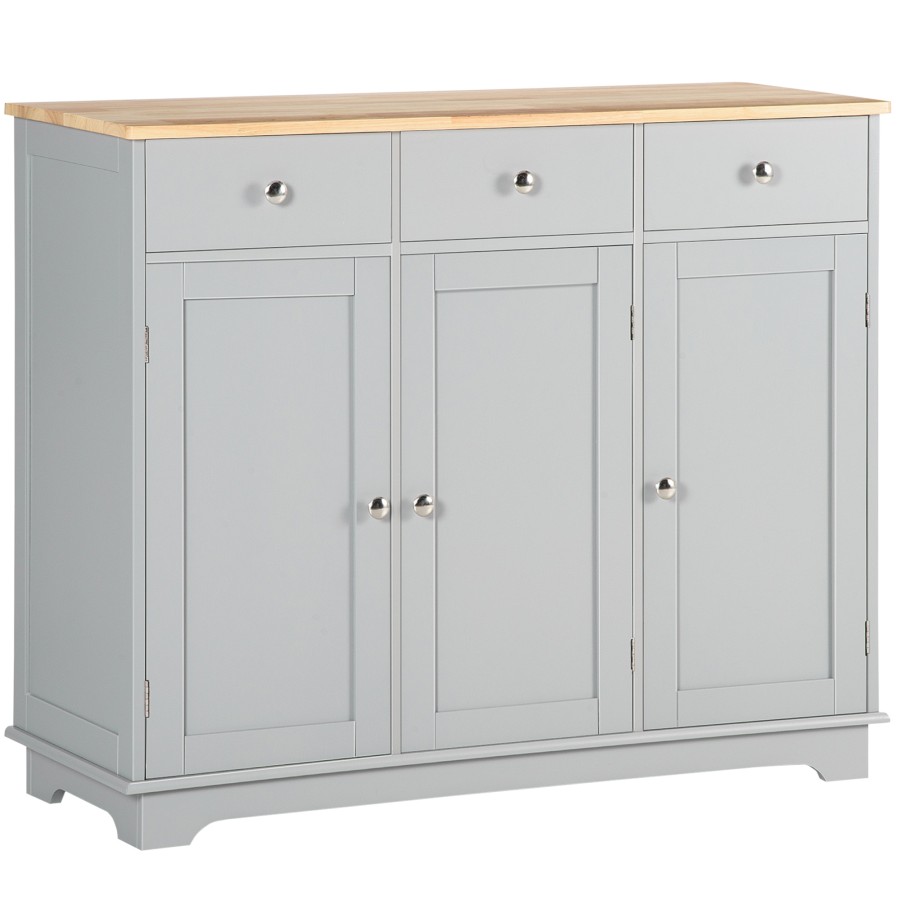 Click to view product details and reviews for Homcom Modern Sideboard With Rubberwood Top Buffet Cabinet With Storage Cabinets Drawers And Adjustable Shelves For Dining Room Kitchen Grey.