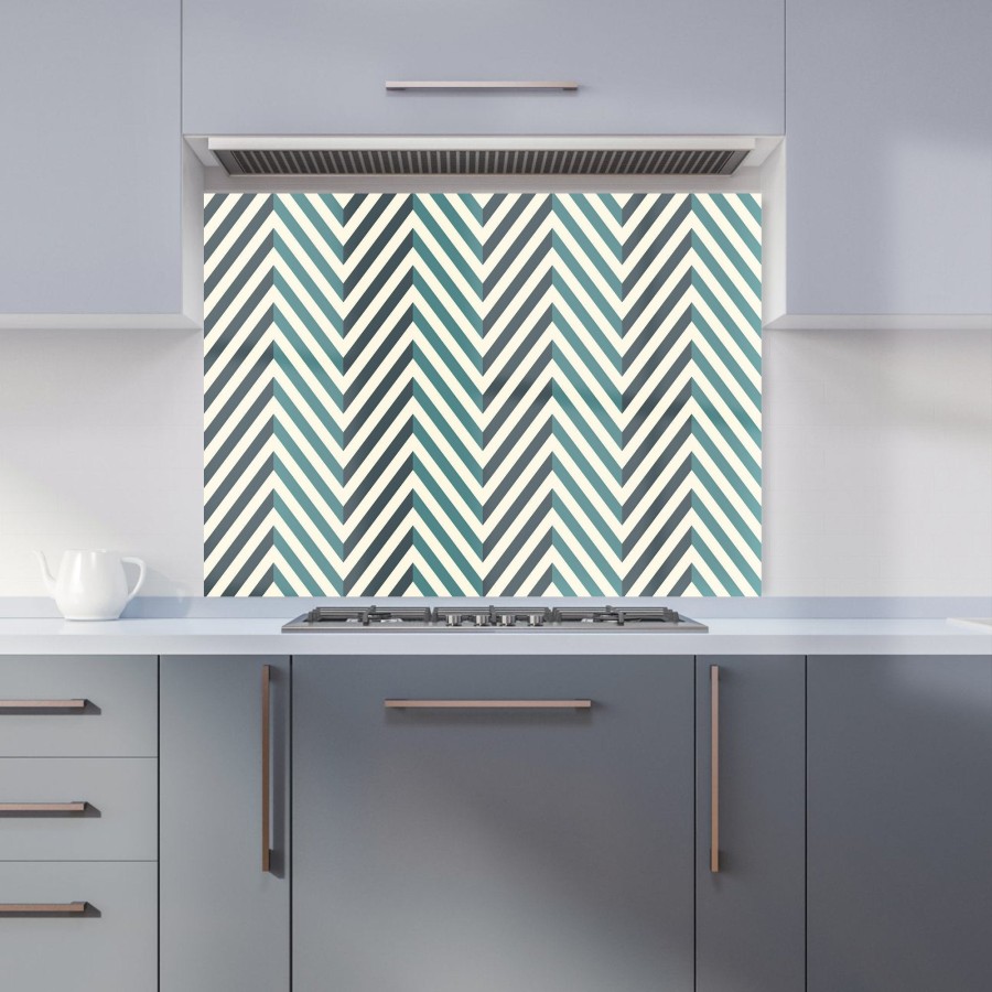 Click to view product details and reviews for Geometric Herringbone Chevron Blues Kitchen Splashback W595mm X H745mm.